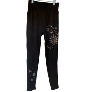 🌸3/$15🌸Black Leggings with Rhinstone Floral Design est sz Small